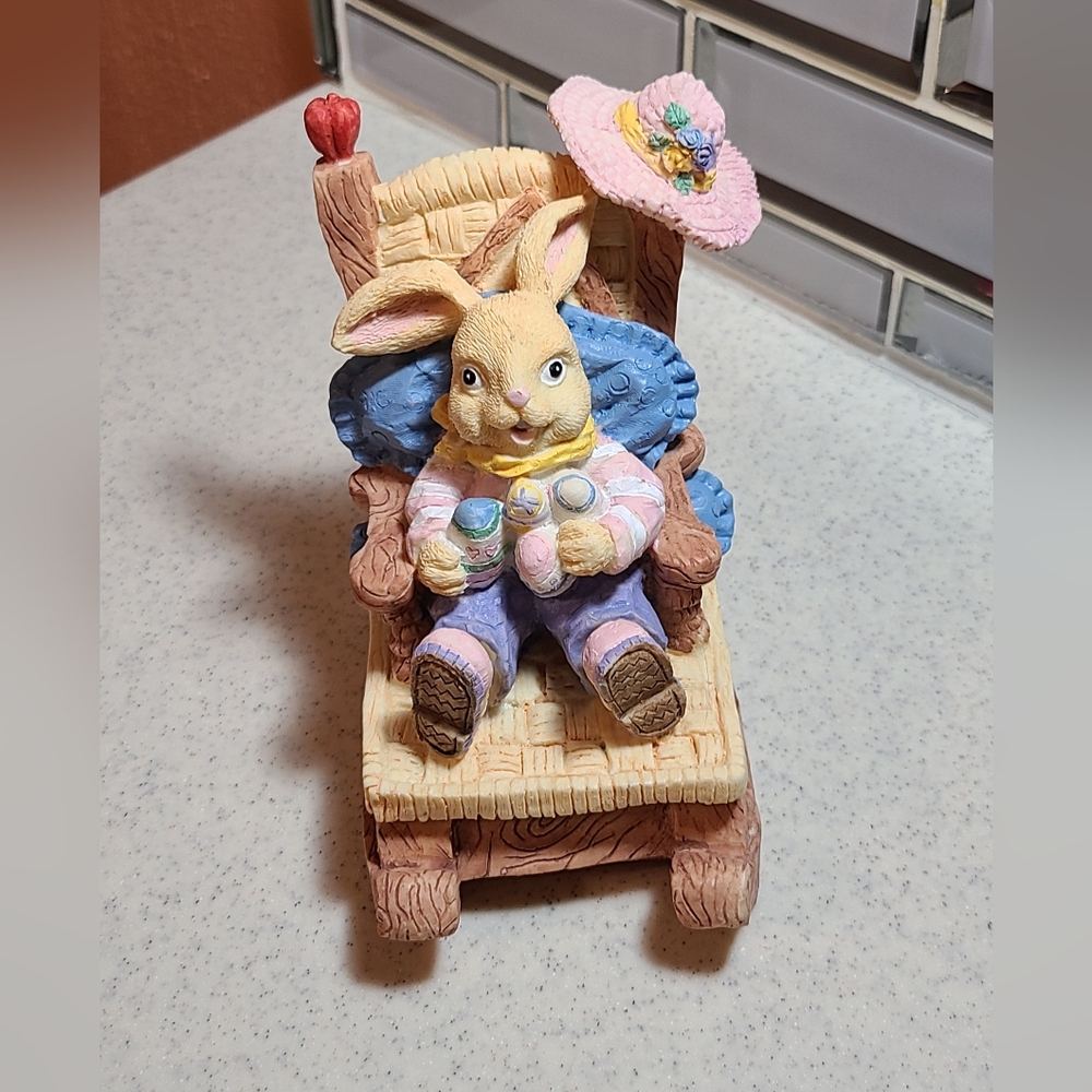 Adorable Bunny Rocking Chair Figurine Eaater Decor